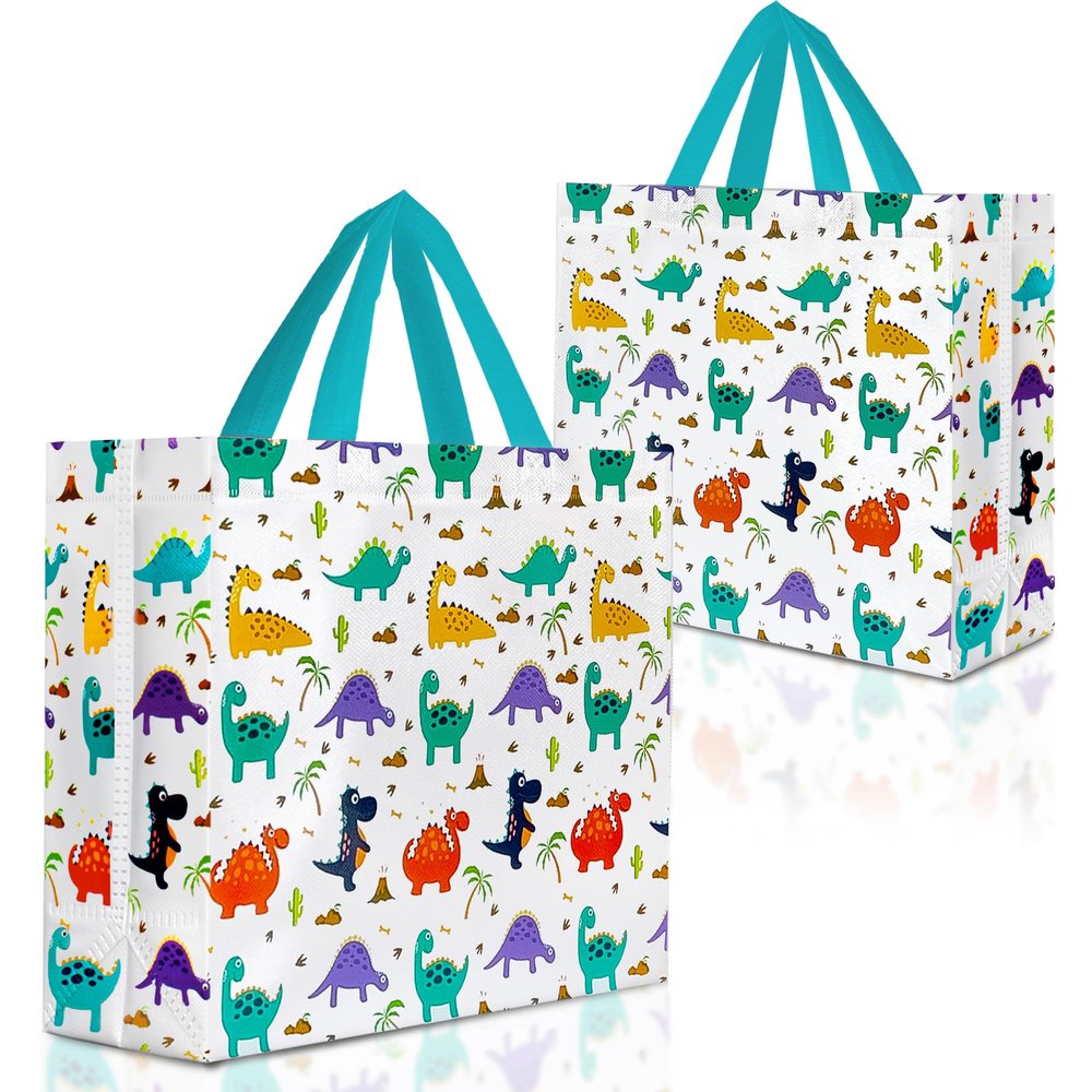 Nush Nush Dinosaur Gift Bags Large Set of 12 Dinosaur Party Bag With Handles, Large Gift Bags for Kids - Ideal Goodie Bag For Kids Birthday Party Favors, Dino Themed Parties, Boys - 13x5x11
