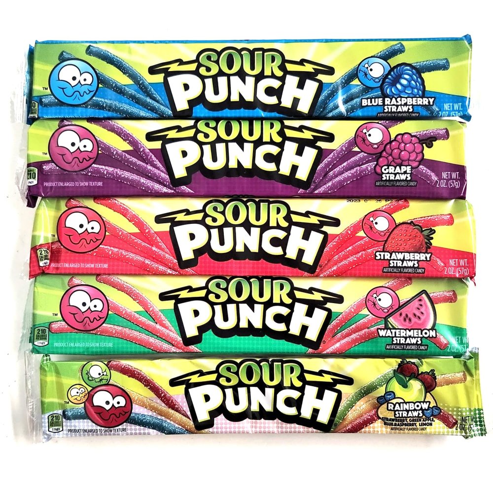 Sour Punch Candy Straws (5 Pack Assorted) with 2 Gosutoys Stickers
