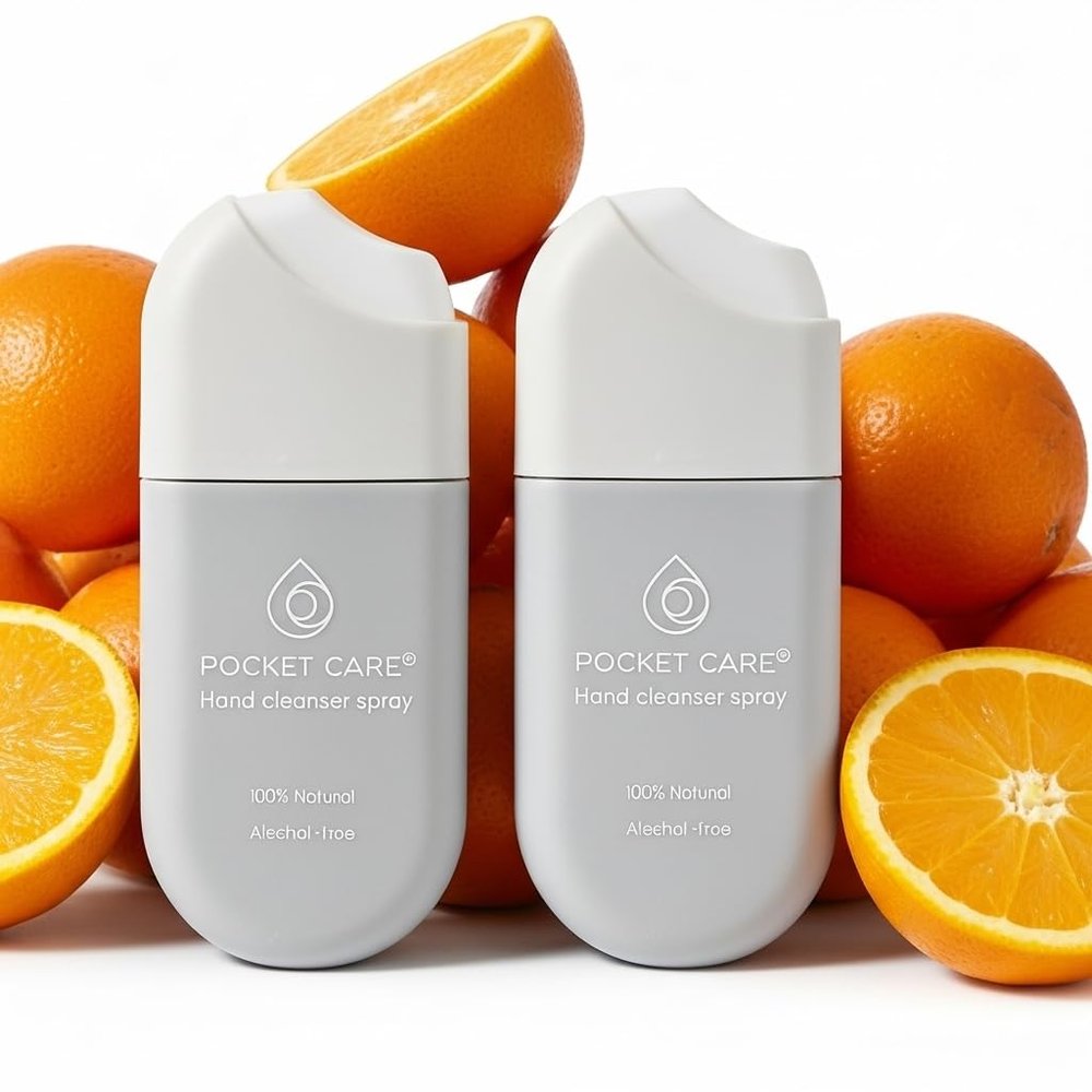 POCKET CARE Hand Moisturizing Cleanser Spray, Orange Aroma Travel Size 0.50 fl oz (2 Pack) | Gentle Natural Hand Care for Kids & Family, Skin-Friendly Formula