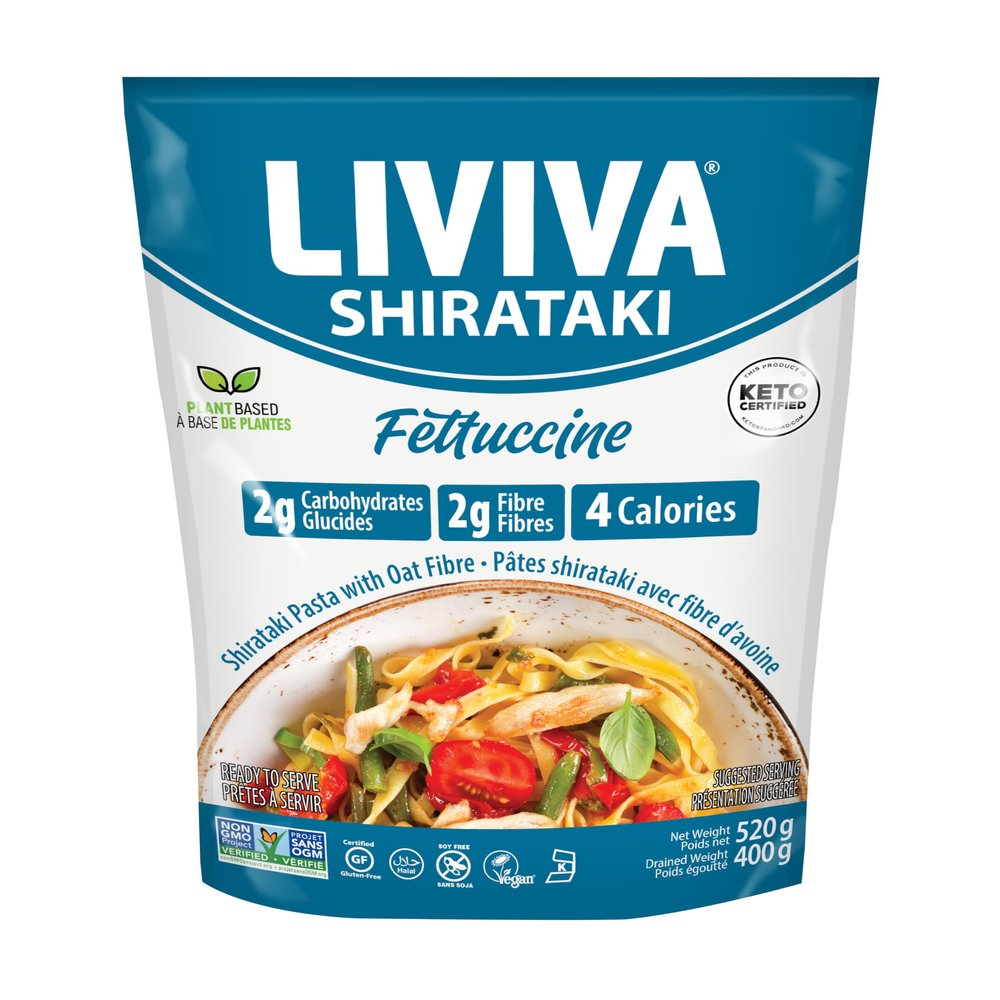 LIVIVA Shirataki Konjac Fettuccine Noodle 6 Pk (110 oz) Diabetic-Friendly Low Carb, Low Calorie Pasta Noodles Ready to Serve No Odor, Certified Non-GMO, Gluten Free, Vegan, Plant-Based, Keto, Kosher, Halal