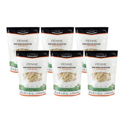LIVIVA Shirataki Konjac Penne Noodle 6 Pk (110 oz) Diabetic-Friendly Low Carb, Low Calorie Pasta Noodles Ready to Serve No Odor, Certified Non-GMO, Gluten Free, Vegan, Plant-Based, Keto, Kosher, Halal