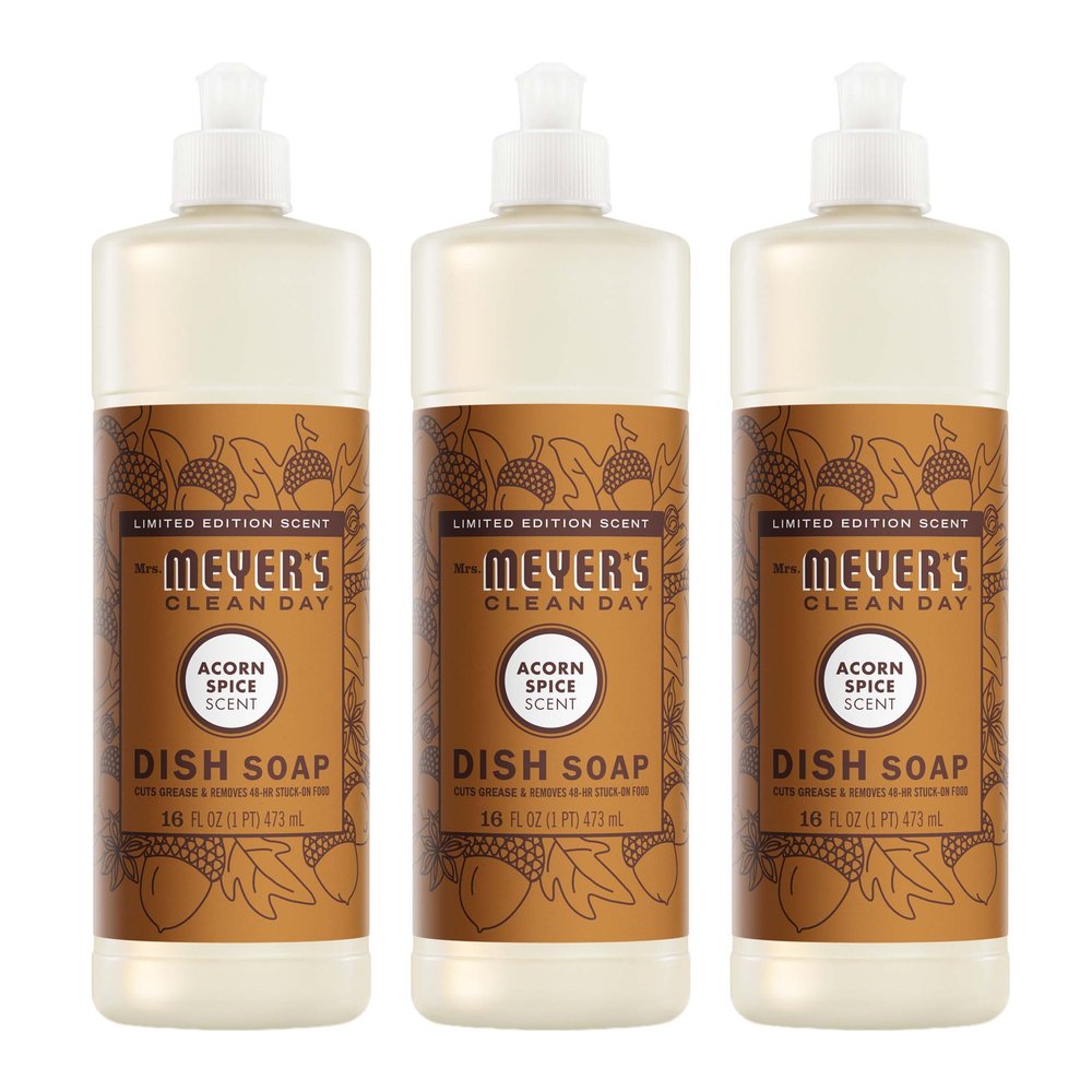 MRS. MEYER'S CLEAN DAY Liquid Dish Soap, Limited Edition Acorn Spice, 16 fl. oz - Pack of 3