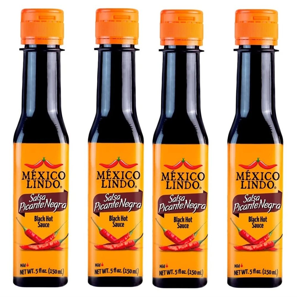 Al Amin Foods MEXICO LINDO SALSA PICANTE NEGRA( Black Hot Sauce), 4 Bottles 5 fl.oz (150ml), Green