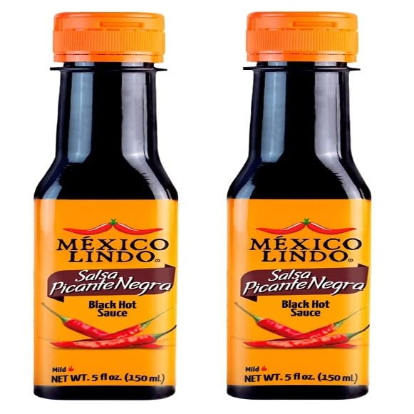 Al Amin Foods MEXICO LINDO SALSA PICANTE NEGRA( Black Hot Sauce), 2 Bottles 5 fl.oz (150ml), Green