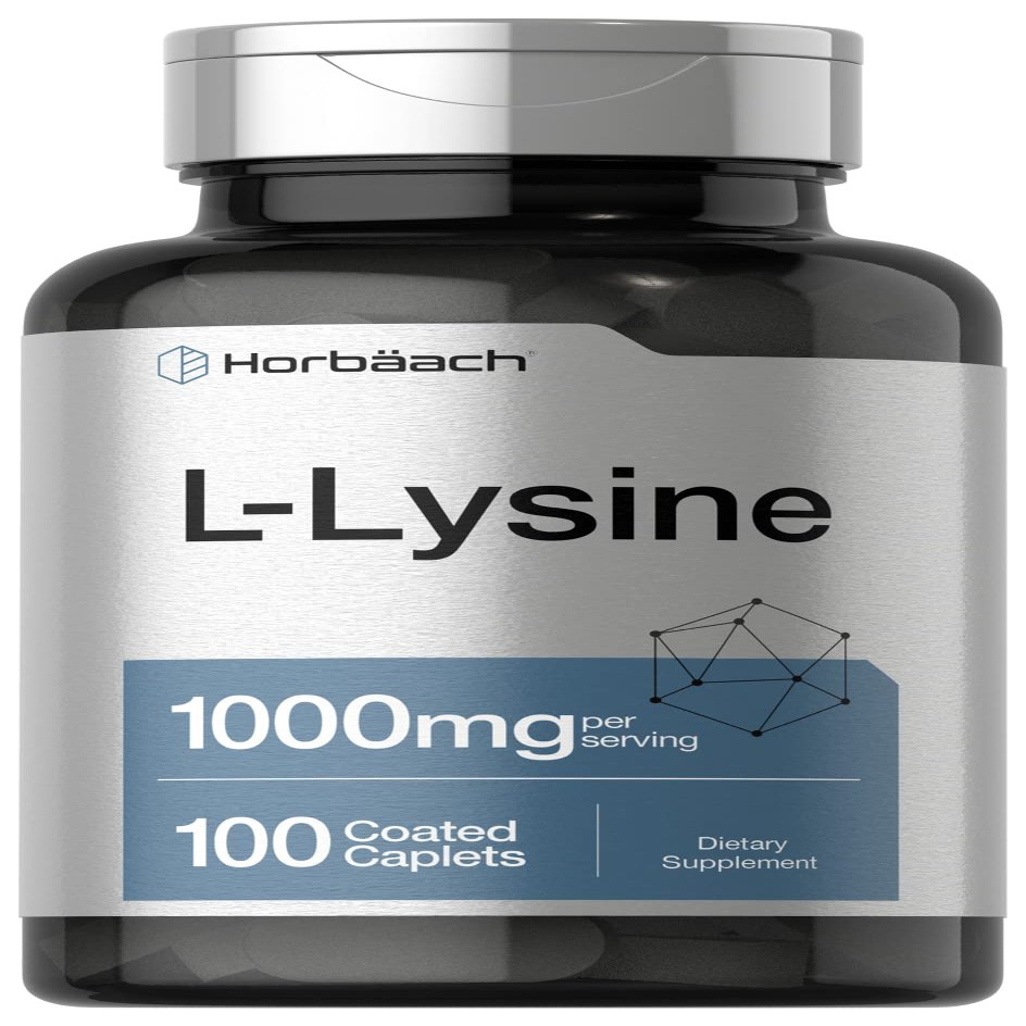 Horbach L-Lysine 1000mg | 100 Coated Caplets | Free Form Dietary Supplement | Essential Amino Acid | Vegetarian, Non-GMO, and Gluten Free Formula