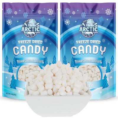 Arctic Farms Freeze Dried Candy Mini Marshmallows Bite Candy Bagged and Boxed (Mini Marshmallows) (Pack of 2)