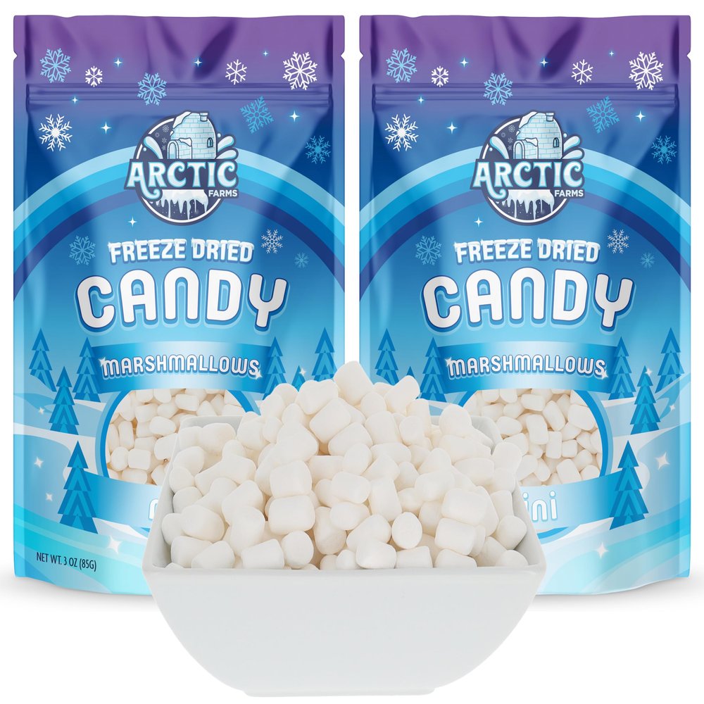 Arctic Farms Freeze Dried Candy Mini Marshmallows Bite Candy Bagged and Boxed (Mini Marshmallows) (Pack of 2)