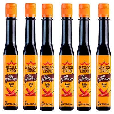 Al Amin Foods MEXICO LINDO SALSA PICANTE NEGRA( Black Hot Sauce), 6 Bottles 5 fl.oz (150ml), Green