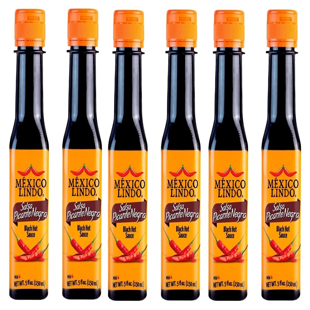 Al Amin Foods MEXICO LINDO SALSA PICANTE NEGRA( Black Hot Sauce), 6 Bottles 5 fl.oz (150ml), Green