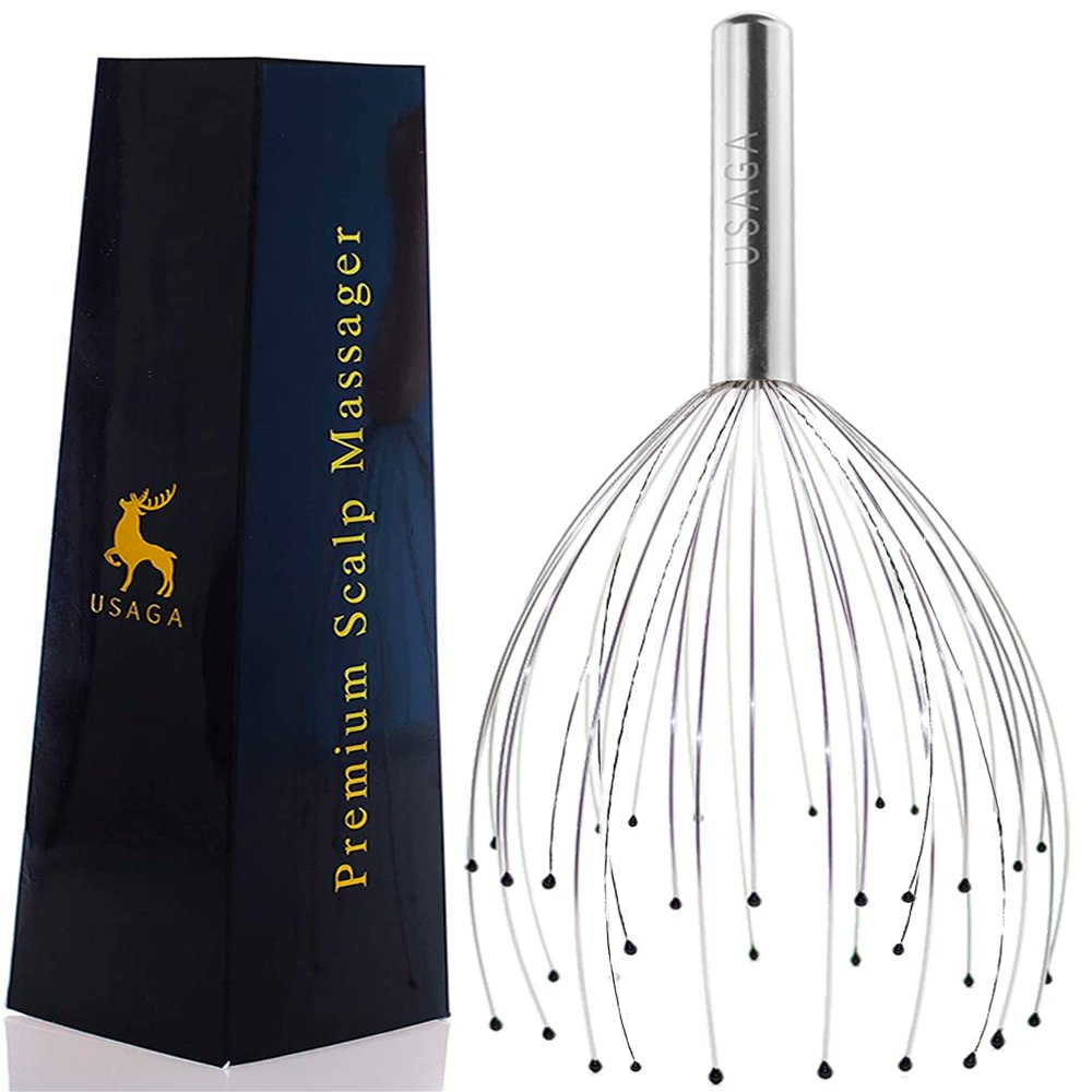 USAGA 36 Fingers Head Massager Scalp Massager Head Scratcher, Stocking Stuffers Gift for Scalp Body Relaxing (Silver)