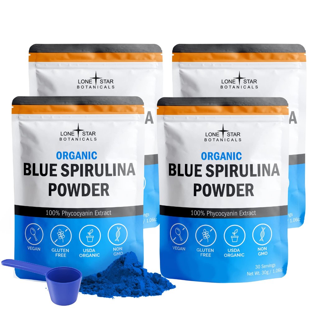 Organic Blue Spirulina Powder, 120 Servings - 100% Pure Superfood Blue-Green Algae, Natural Food Coloring for Smoothies & Protein Drinks - Non GMO, Gluten-Free, Vegan + USDA Certified, No Fishy Smell