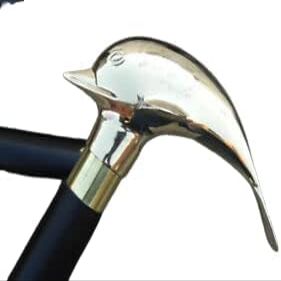 ALFAMART HT Elegant 37" Black Wooden Walking Stick with Silver-Polished Brass Dolphin Head Handle  Stylish Vintage Cane for Men & Women