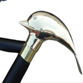 ALFAMART HT Elegant 37" Black Wooden Walking Stick with Silver-Polished Brass Dolphin Head Handle  Stylish Vintage Cane for Men & Women