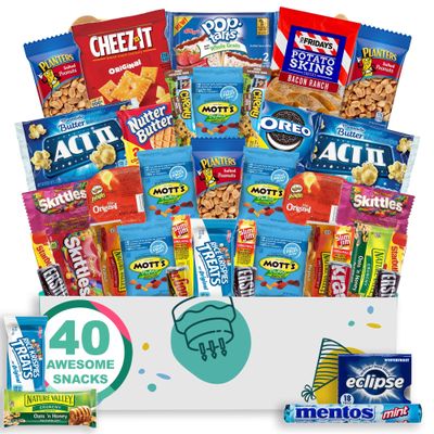 Birthday Snack Box Gift Basket (40 Piece Snack Box Care Package) Peanuts, Candy, Chips, Granola Bars & More - The Care Crate Co.