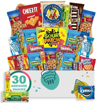 Birthday Gift Basket Small Snack Box (31 Piece Variety Pack Care Package) Chips, Candy, Peanuts, Popcorn, Cookies, Gummy Snacks, Chocolates and More - The Care Crate Co.