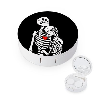 PutDiDi Skull Love In Heart Contact Lens Case Box Holder Container with Mirror Portable Eye Contact Holder Travel Kit with Lens Cleaner Solution Bottle Tweezers Outdoor Office
