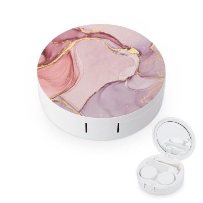 Gold Pink Marble Contact Lens Case Colored Contact Lens Box Holder Container with Mirror Portable Eye Contact Holder Travel Kit with Lens Cleaner Solution Bottle Tweezers Outdoor And Office Daily Use