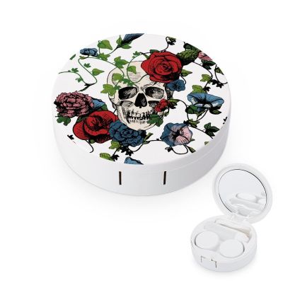PutDiDi Skull And Rose Flower Contact Lens Case Box Holder Container with Mirror Portable Eye Contact Holder Travel Kit with Lens Cleaner Solution Bottle Tweezers Outdoor Office-