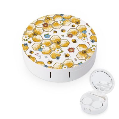 Cute Bee Flower Contact Lens Case Colored Contact Lens Box Holder Container with Mirror Portable Eye Contact Holder Travel Kit with Lens Cleaner Solution Bottle Tweezers Outdoor And Office Daily Use