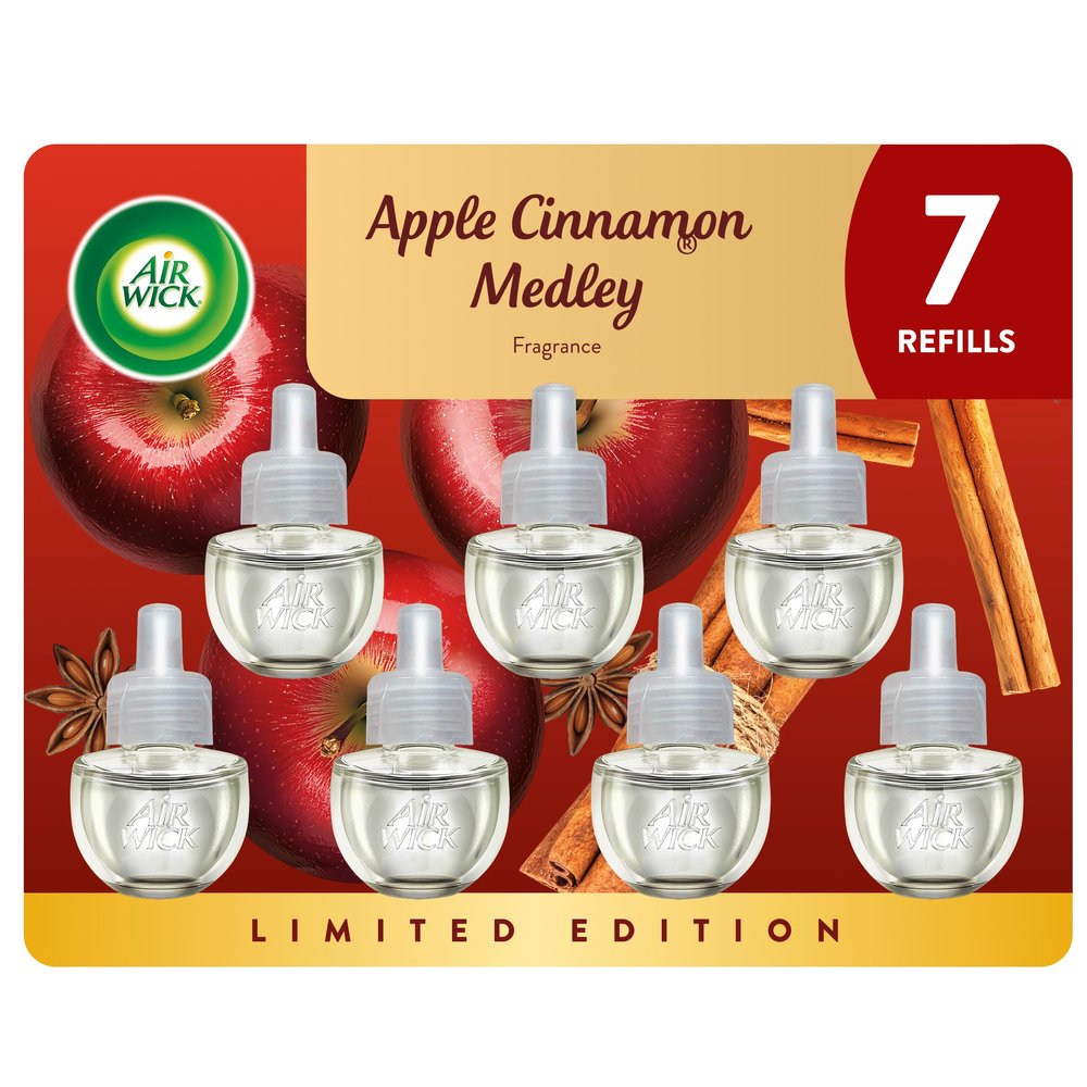 Air Wick Plug in Scented Oil Refill, 7ct, Apple Cinnamon Medley, Fall Scent, Essential Oils, Air Freshener
