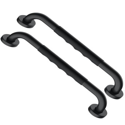 16 Inch Black Shower Grab Bar w/Anti Slip Rubber Grip, Munzong 2 Pack Stainless Steel Bathroom Grab Bar, Bathroom Balance Bar,Safety Handrail Support,Handicap Injury Elderly Senior Assist Bath Handle