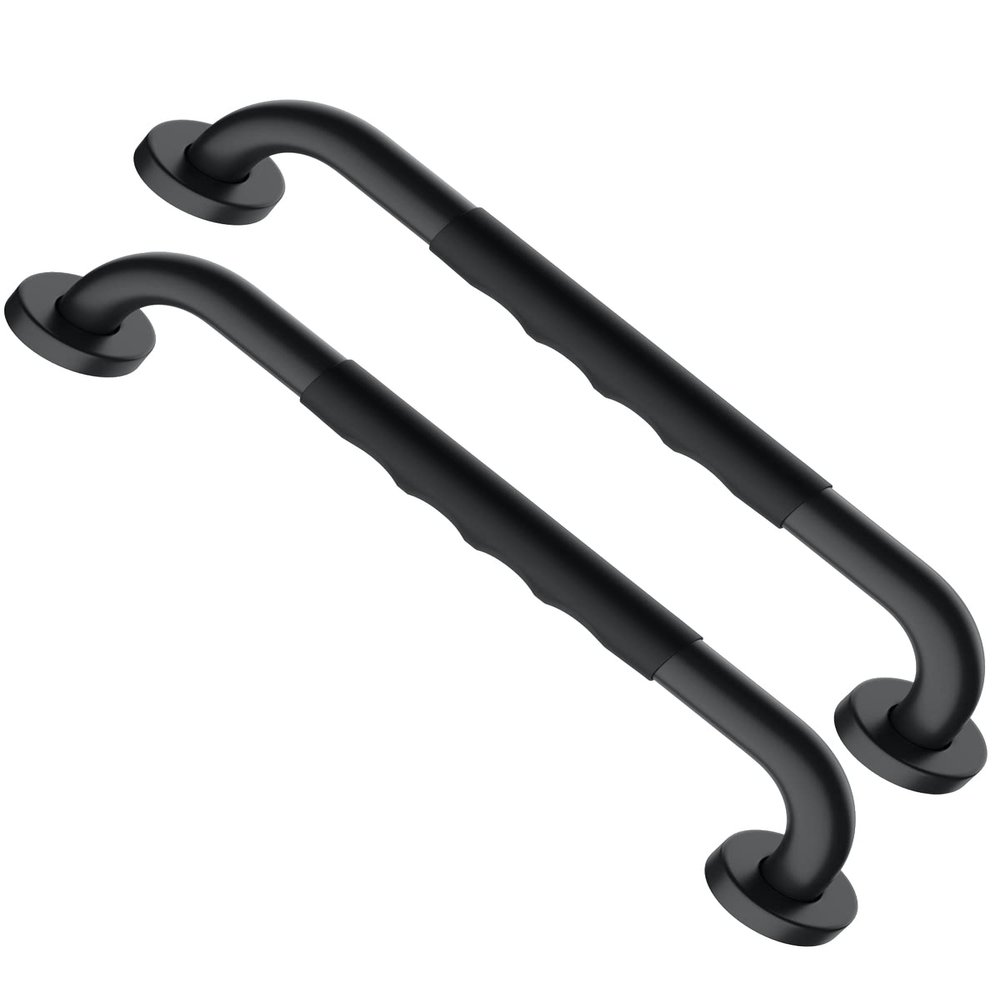 16 Inch Black Shower Grab Bar w/Anti Slip Rubber Grip, Munzong 2 Pack Stainless Steel Bathroom Grab Bar, Bathroom Balance Bar,Safety Handrail Support,Handicap Injury Elderly Senior Assist Bath Handle