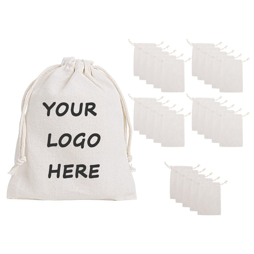 TopTie Custom 25 PCS Cotton Muslin Canvas Drawstring Gift Bags, Personalized Jewelry Pouches 4 x 6 Inches, Party Favors