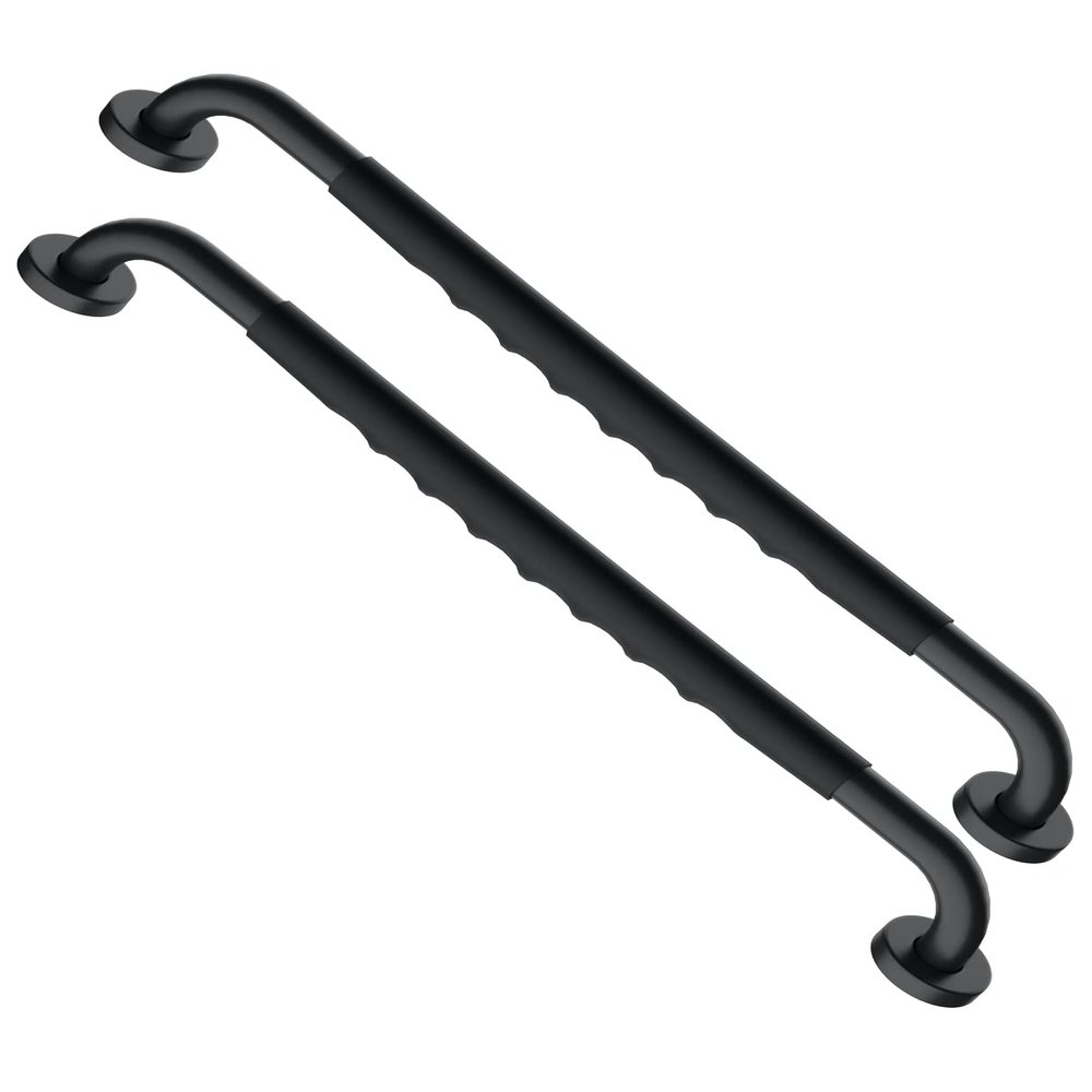 24 Inch Black Shower Grab Bar w/Anti Slip Rubber Grip, Munzong 2 Pack Stainless Steel Bathroom Grab Bar, Bathroom Balance Bar,Safety Handrail Support,Handicap Injury Elderly Senior Assist Bath Handle
