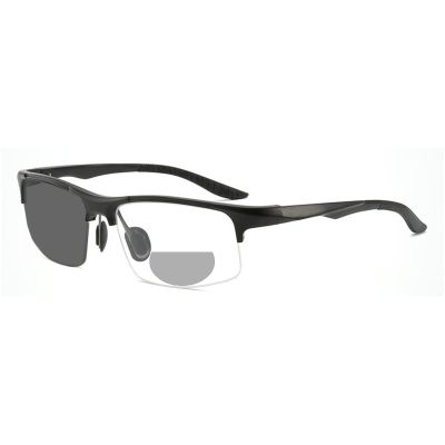 half frame Photochromic Bifocal Reading Glasses for Men Women Wrap Around Sports Square Transition Readers Sunglasses (black, 1.0, multiplier_x)