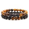 Caiyao 2Pcs Matte Lava Rock Volcanic Stone Beads Stretch Bracelet Stacking Essential Oil Diffuser Tiger Eye Seed Energy Yoga Bracelet for Men Women Stress Relief Aromatherapy Jewelry-Yellow view 1