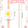 Lauwell 100 Pcs Daisy Paper Straws Party Decorations Disposable Two Groovy Flower Floral Pink for Kids Girls Birthday Supplies Little Cutie Baby Shower Wedding Decor view 2