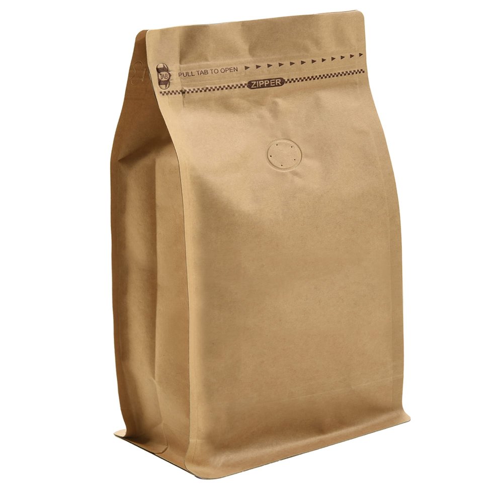 50 Pieces 12 Ounce Kraft Paper Stand Up Coffee Bag/Flat Bottom Pouch with Air Release Valve and Reusable Side Zipper. (50pcs, lb/12oz/340g)
