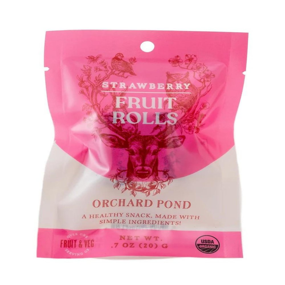 Orchard Pond Organic Strawberry Fruit Rolls - Made with Organic Strawberries, Kale & Honey, No Added Sugars or Preservatives, .7 Oz Package