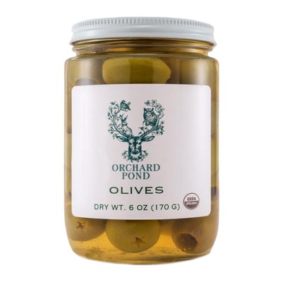 Orchard Pond Organic Green Olives - Grown in Greece, Perfect for Cheese & Wine Pairings, Certified Organic, 6oz