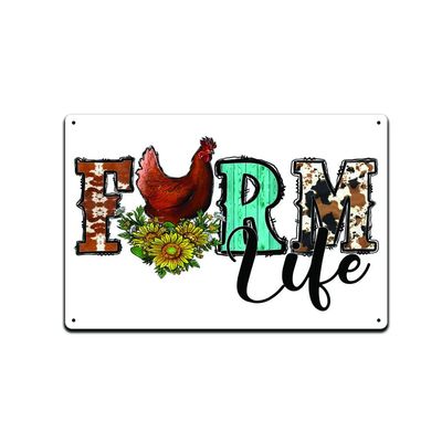 Farm Life 12 X 8 Metal Tin Sign Farm Barn Boho Western Farmhouse Country Cowboy Cowgirl Wood Feather Rodeo Sunflower Animals Vintage Chicken Cow Pig Horse MS113
