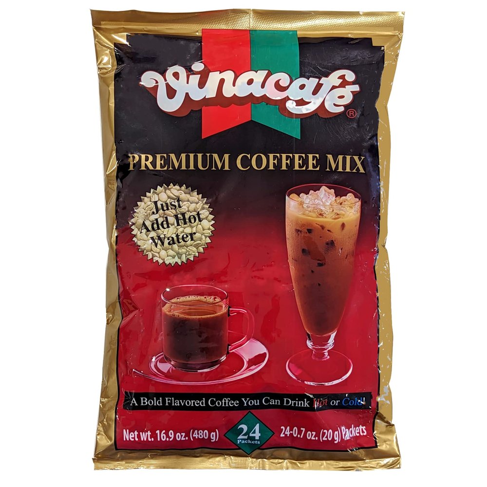 Vinacafe Premium 3 in 1 Instant Coffee Mix, New & Improved Version, Unique Blend of Both Arabica & Robusta Coffee Beans, 24 Count Packets, 1 Bag