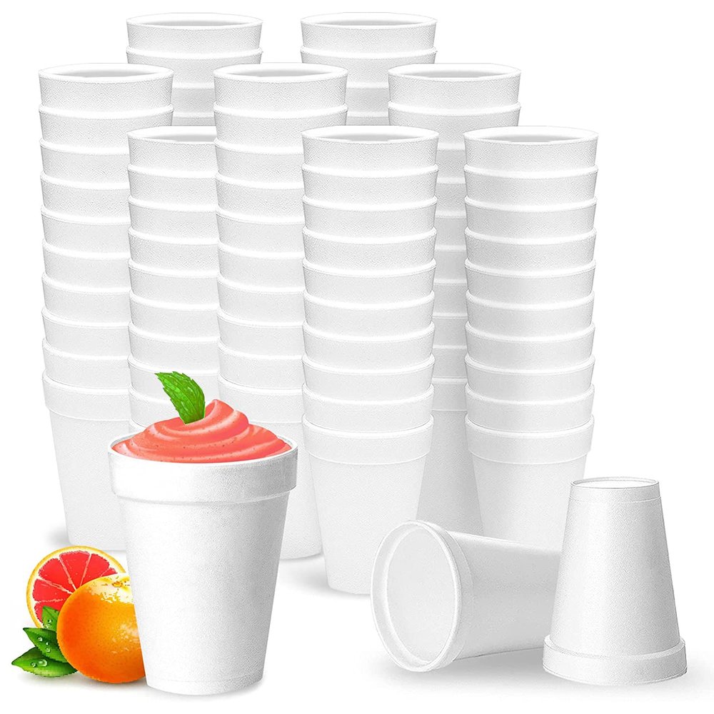 Shop Square 12 Oz Disposable Foam Cups (100 Pack), White Foam Insulates Hot & Cold Beverages, Made in the USA, To-Go Cups - for Coffee, Tea, Hot Cocoa, Soup, Broth, Smoothie, Soda, Juice