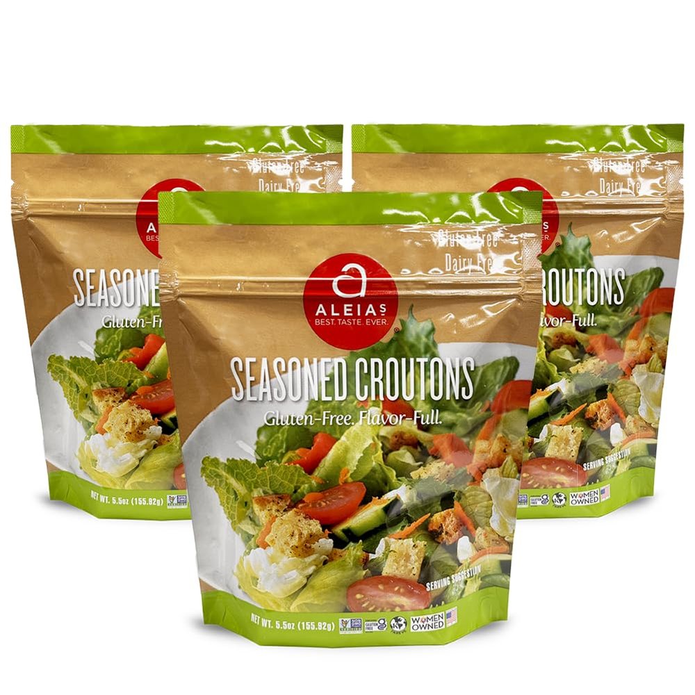 Aleias Gluten Free Seasoned Croutons 5.5 oz (3 Pack) Crunchy Topping for Salads & Soups Gluten Free, Dairy Free, Soy Free, Low Sodium, No MSG, Kosher