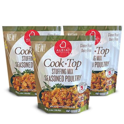 Aleias Gluten Free Cook Top Stuffing Mix  Seasoned Poultry, 5.5oz (3 Pack)  Ready in 5 Minutes  Rich, Savory Stuffing for Gluten Free Recipes
