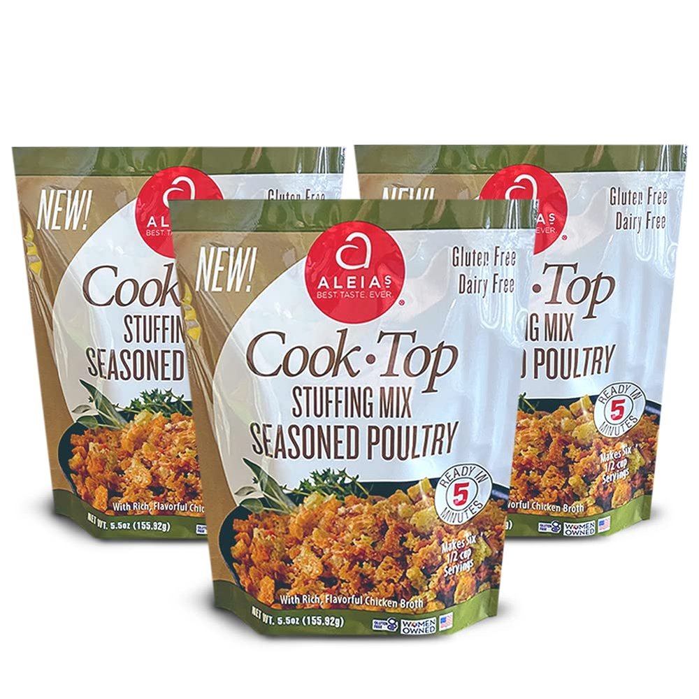 Aleias Gluten Free Cook Top Stuffing Mix  Seasoned Poultry, 5.5oz (3 Pack)  Ready in 5 Minutes  Rich, Savory Stuffing for Gluten Free Recipes
