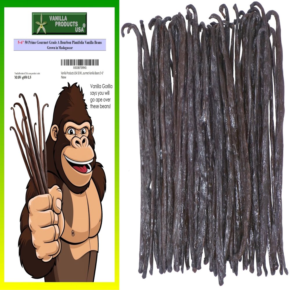 50 Whole Grade A Prime Gourmet Bourbon Madagascar Vanilla Beans 5~6" by Vanilla Products USA