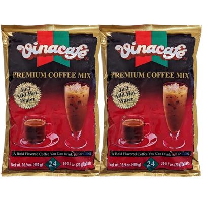 Vinacafe Premium 3 in 1 Instant Coffee Mix, New & Improved Version, Unique Blend of Both Arabica & Robusta Coffee Beans, 48 Count Packets (2-Bags)