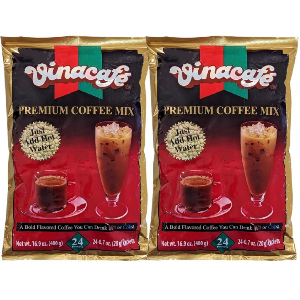 Vinacafe Premium 3 in 1 Instant Coffee Mix, New & Improved Version, Unique Blend of Both Arabica & Robusta Coffee Beans, 48 Count Packets (2-Bags)