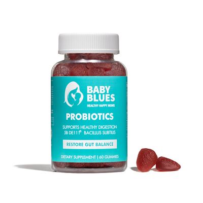 Baby Blues Probiotic Gummies for Women Organic Strawberry Flavor Gut, Immune, Skin & Vaginal Health 5 Billion CFU DE111 Vegan Daily Supplement for Moms Pre/Postnatal Support