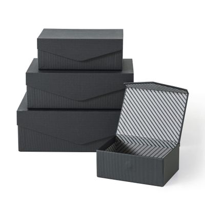 Soul & Lane Black Decorative Boxes with Magnetic Lids Set of 4, Small Reusable Cardboard Gift Boxes for Presents, Nesting Hinged Lid Storage, Paper Mache Set with Magnetic Closure