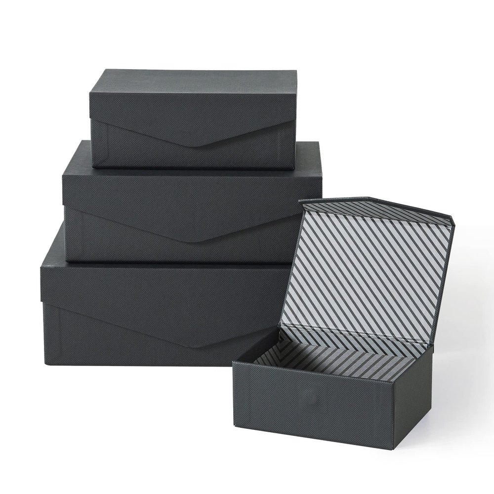 Soul & Lane Black Decorative Boxes with Magnetic Lids Set of 4, Small Reusable Cardboard Gift Boxes for Presents, Nesting Hinged Lid Storage, Paper Mache Set with Magnetic Closure