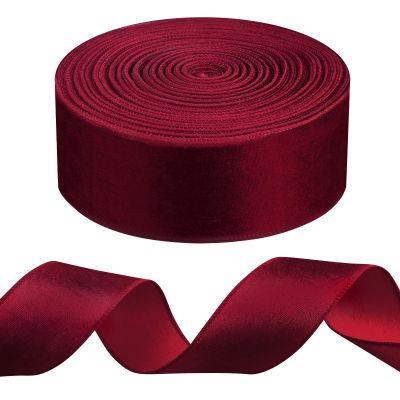 WILLBOND 50 Yards 2.5 Inch Christmas Velvet Wired Ribbon Fabric Decorative Ribbon for DIY Craft Bows Wreath Gift Wrapping Christmas Holiday Wedding Indoor Outdoor(Burgundy)