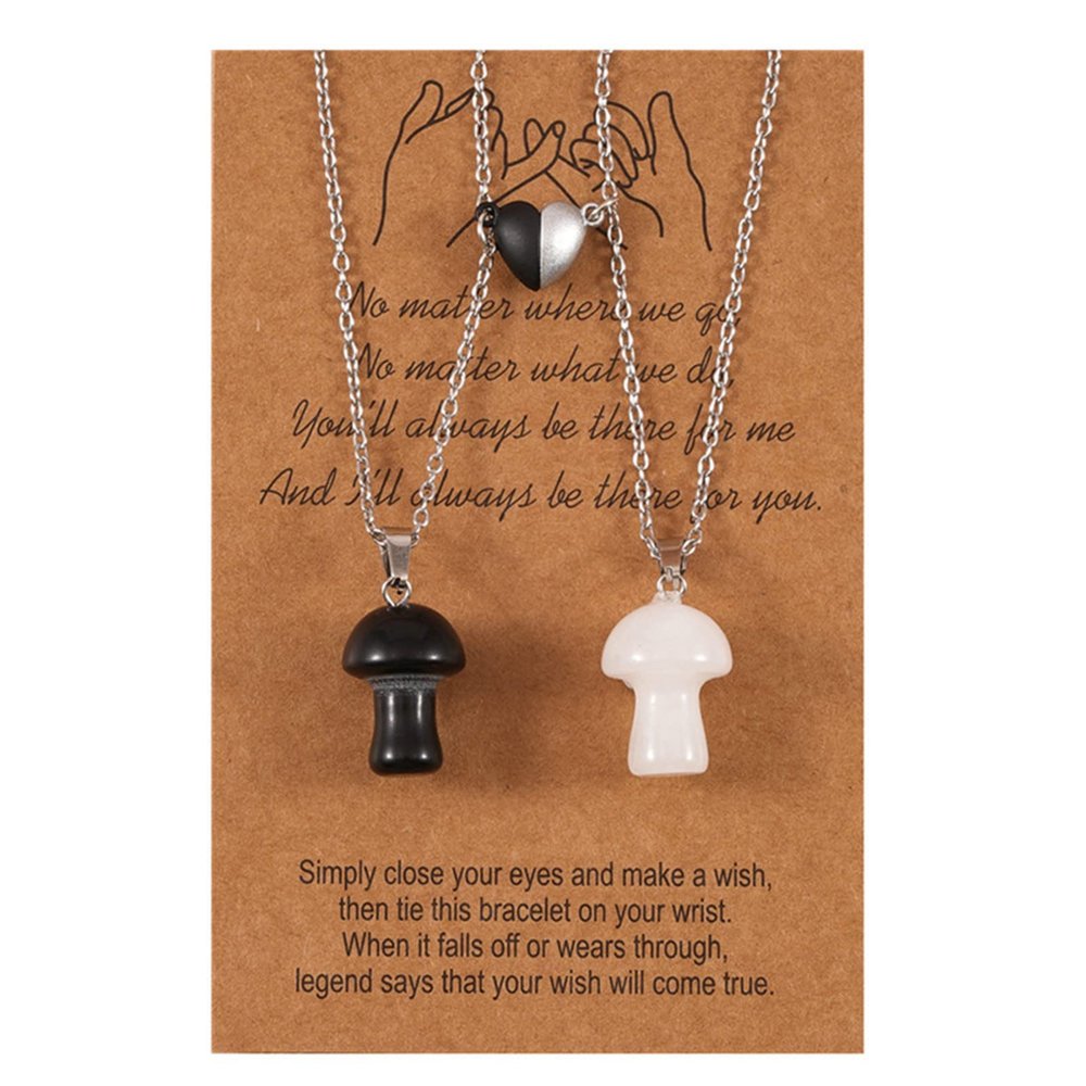 2Pcs Wire Wrapped Love Heart Mushroom Crystal Pendant Necklace Set Adjustable Link Chain Stone Necklace for Friend Women Jewelry-G mag