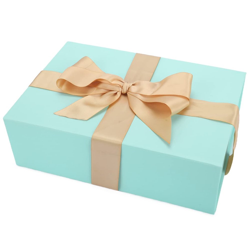 MONDEPAC Blue Gift Box - 11x7.5x3.5 Inches, Magnetic Lid, Includes Card, Ribbon, Shredded Paper Filler for Valentine's Day Gift Packaging