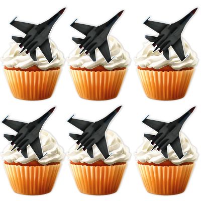 18pcs Black Glitter Military Airplane Dessert Cupcake Topper Aviation Flying Theme Decor Supplies Baby Shower Children Boy Girl Happy Birthday Party Decorations